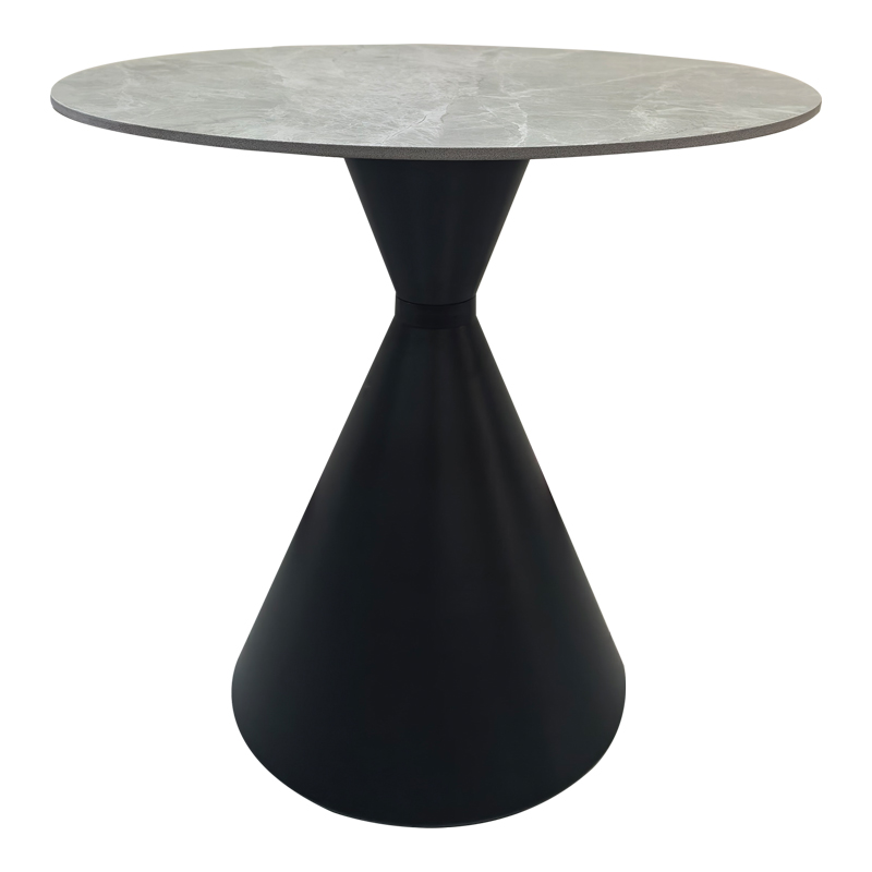Τραπέζι Flenada pakoworld sintered stone σε γκρι όψη μαρμάρου με μαύρη μεταλλική βάση Φ80x76εκ