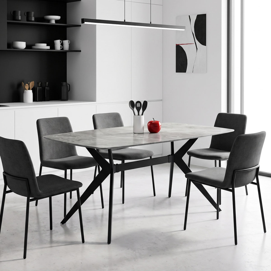 Τραπέζι Ezali pakoworld sintered stone γκρι όψη μαρμάρου με μαύρο μεταλλικό πόδι 140x80x75εκ