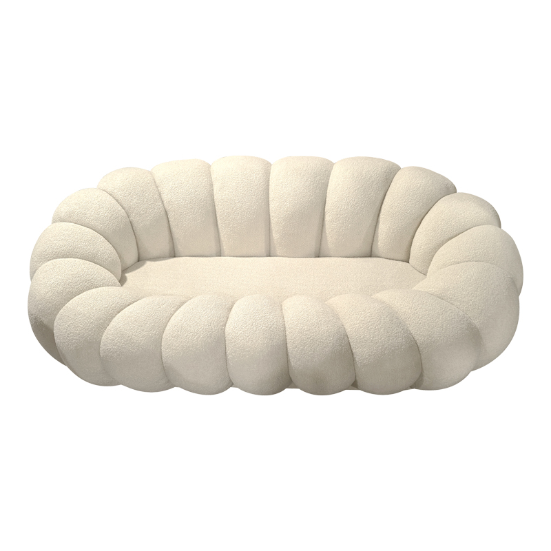 Sofa Embrace pakoworld boucle fabric in beige shade 180x105x65cm