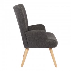 Armchair Gerlina pakoworld dark grey fabric and legs in natural color 71x64x94cm