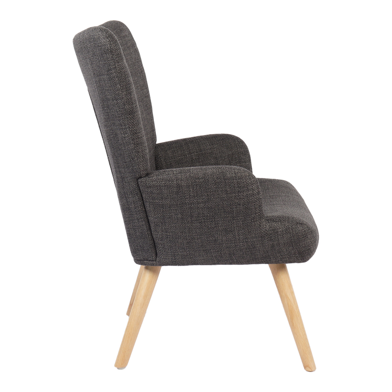 Armchair Gerlina pakoworld dark grey fabric and legs in natural color 71x64x94cm
