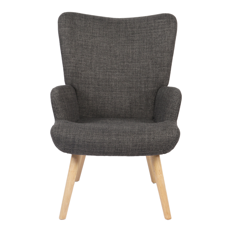 Armchair Gerlina pakoworld dark grey fabric and legs in natural color 71x64x94cm