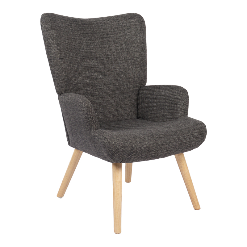 Armchair Gerlina pakoworld dark grey fabric and legs in natural color 71x64x94cm