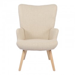 Armchair Gerlina pakoworld cream fabric and legs in natural color 71x64x94cm