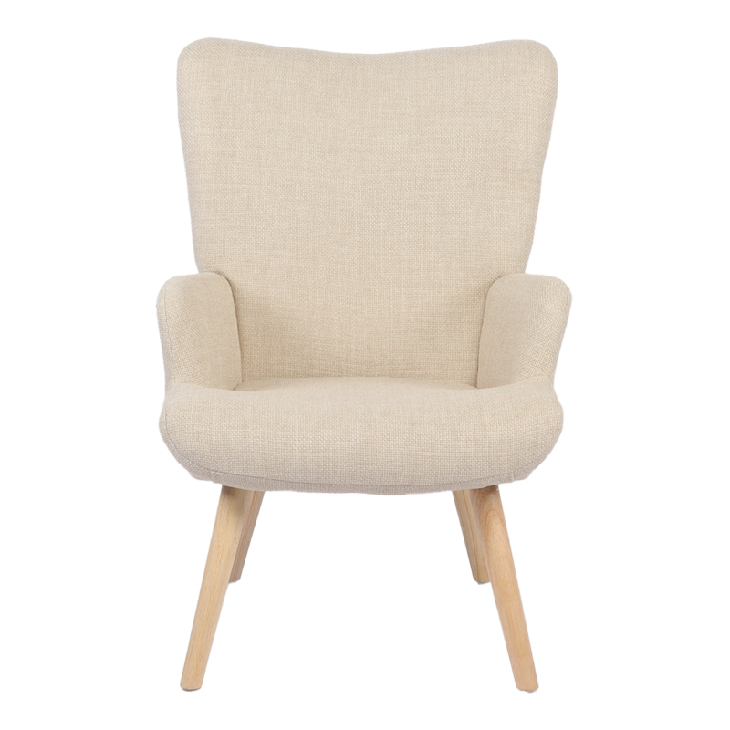Armchair Gerlina pakoworld cream fabric and legs in natural color 71x64x94cm