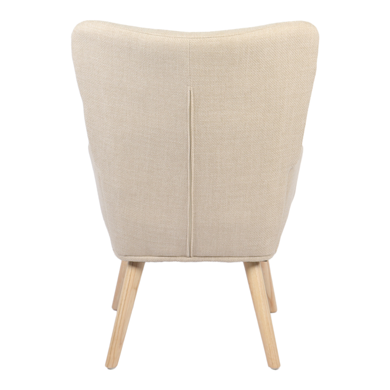 Armchair Gerlina pakoworld cream fabric and legs in natural color 71x64x94cm