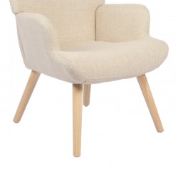 Armchair Gerlina pakoworld cream fabric and legs in natural color 71x64x94cm