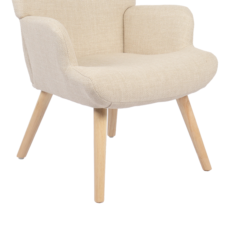Armchair Gerlina pakoworld cream fabric and legs in natural color 71x64x94cm