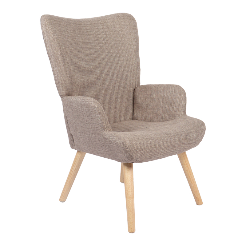 Armchair Gerlina pakoworld grey-beige fabric and legs in natural color 71x64x94cm