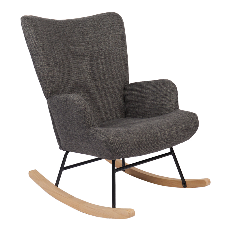 Rotating armchair Jianna pakoworld dark grey fabric and legs in natural color 79x64x89cm