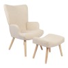 Armchair with footstool Gerlina pakoworld cream fabric and legs in natural color 71x64x94cm