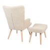 Armchair with footstool Gerlina pakoworld cream fabric and legs in natural color 71x64x94cm