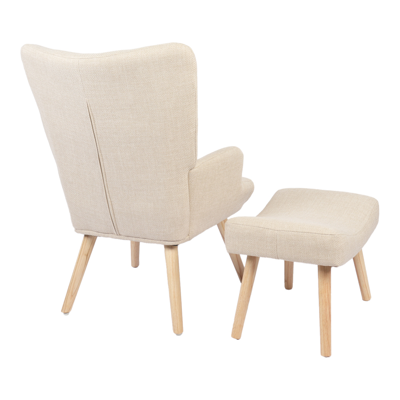 Armchair with footstool Gerlina pakoworld cream fabric and legs in natural color 71x64x94cm
