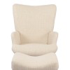 Armchair with footstool Gerlina pakoworld cream fabric and legs in natural color 71x64x94cm