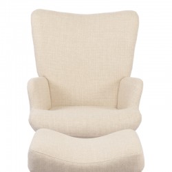 Armchair with footstool Gerlina pakoworld cream fabric and legs in natural color 71x64x94cm