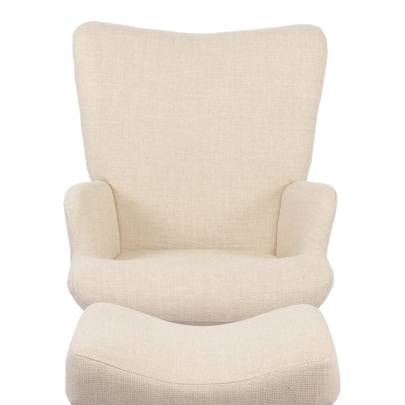 Armchair with footstool Gerlina pakoworld cream fabric and legs in natural color 71x64x94cm