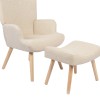 Armchair with footstool Gerlina pakoworld cream fabric and legs in natural color 71x64x94cm