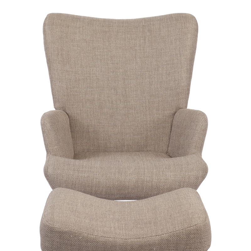 Armchair with footstool Gerlina pakoworld grey-beige fabric and legs in natural color 71x64x94cm