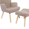 Armchair with footstool Gerlina pakoworld grey-beige fabric and legs in natural color 71x64x94cm