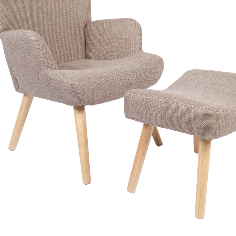 Armchair with footstool Gerlina pakoworld grey-beige fabric and legs in natural color 71x64x94cm