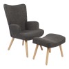 Armchair with footstool Gerlina pakoworld dark grey fabric and legs in natural color 71x64x94cm