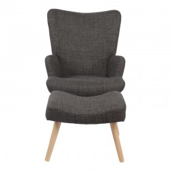 Armchair with footstool Gerlina pakoworld dark grey fabric and legs in natural color 71x64x94cm