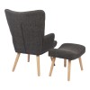 Armchair with footstool Gerlina pakoworld dark grey fabric and legs in natural color 71x64x94cm