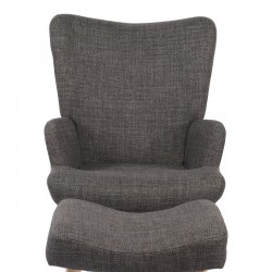 Armchair with footstool Gerlina pakoworld dark grey fabric and legs in natural color 71x64x94cm