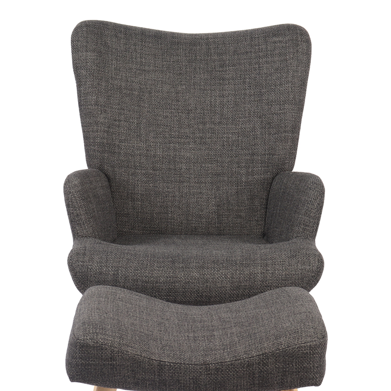 Armchair with footstool Gerlina pakoworld dark grey fabric and legs in natural color 71x64x94cm
