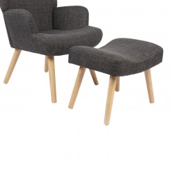 Armchair with footstool Gerlina pakoworld dark grey fabric and legs in natural color 71x64x94cm