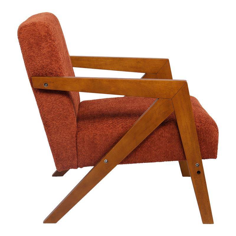 Armchair Garifa pakoworld terracotta fabric and legs in walnut color 79x75x75cm