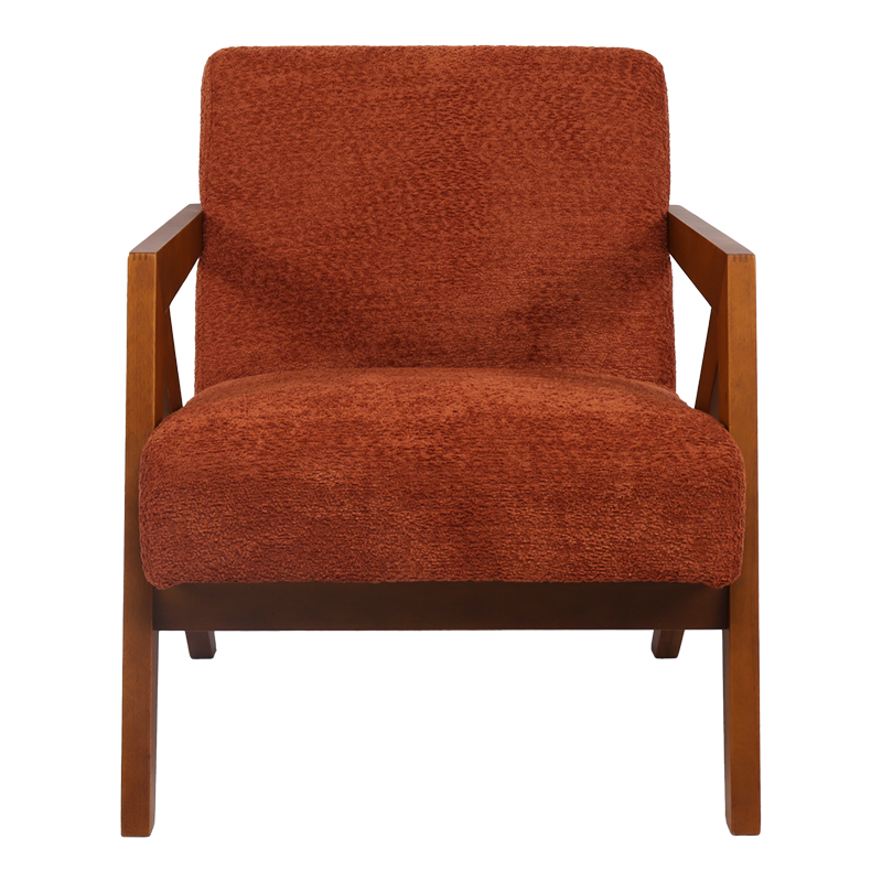 Armchair Garifa pakoworld terracotta fabric and legs in walnut color 79x75x75cm