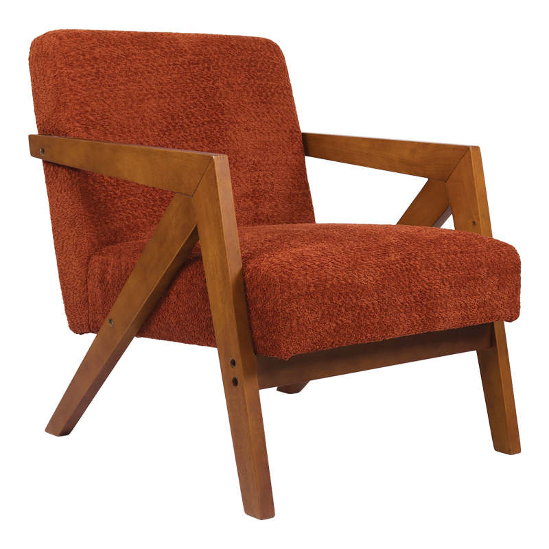 Armchair Garifa pakoworld terracotta fabric and legs in walnut color 79x75x75cm