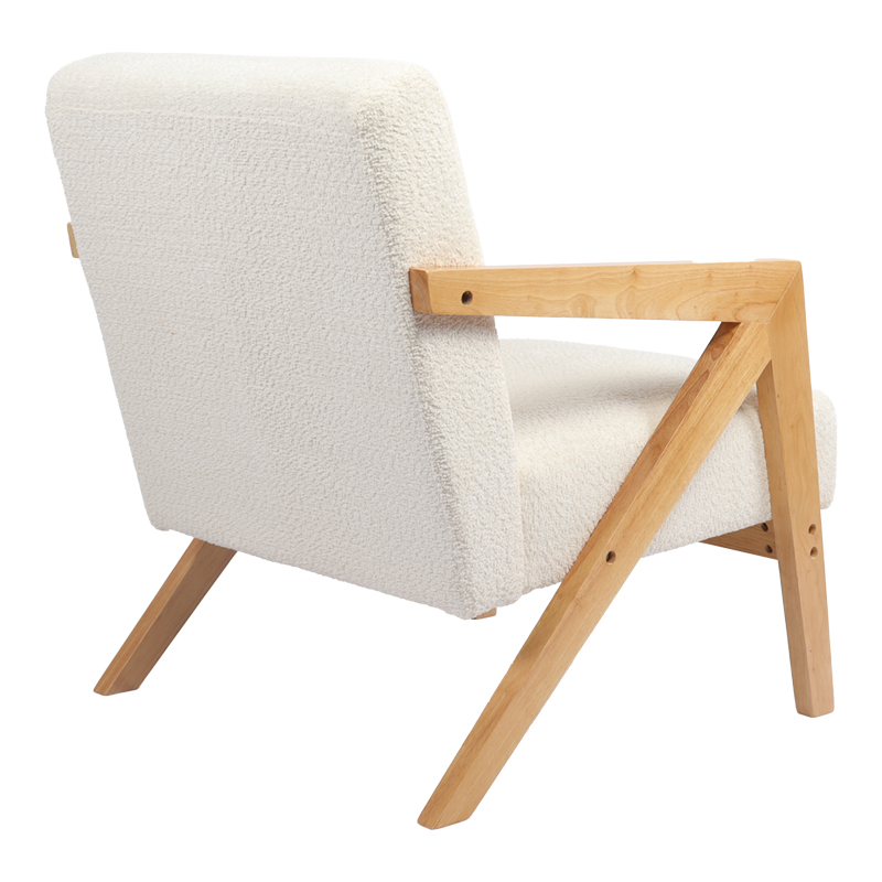 Armchair Garifa pakoworld white fabric and legs in natural color 79x75x75cm