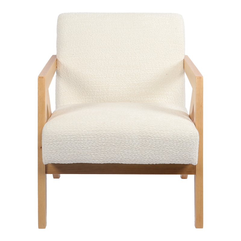 Armchair Garifa pakoworld white fabric and legs in natural color 79x75x75cm