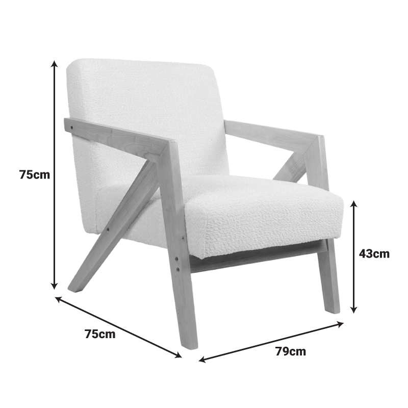 Armchair Garifa pakoworld white fabric and legs in natural color 79x75x75cm