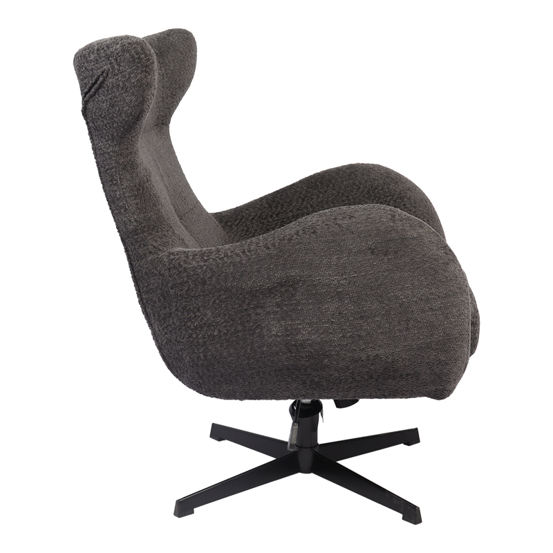 Swivel armchair Zefrina pakoworld dark grey fabric and base in black color 82x77x99cm
