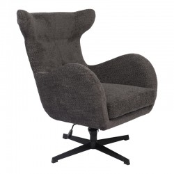 Swivel armchair Zefrina pakoworld dark grey fabric and base in black color 82x77x99cm
