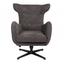 Swivel armchair Zefrina pakoworld dark grey fabric and base in black color 82x77x99cm