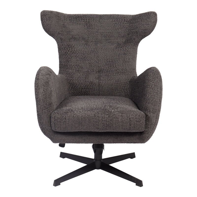 Swivel armchair Zefrina pakoworld dark grey fabric and base in black color 82x77x99cm