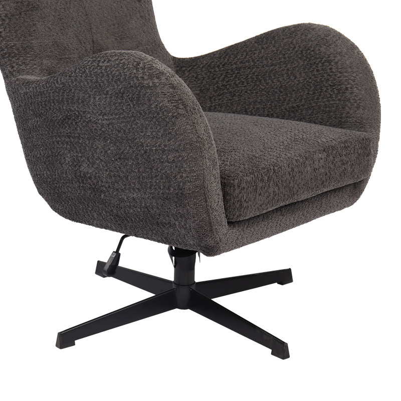 Swivel armchair Zefrina pakoworld dark grey fabric and base in black color 82x77x99cm