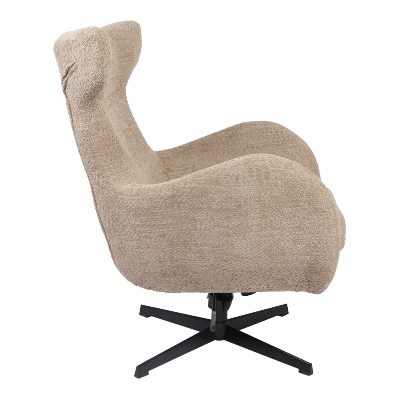 Swivel armchair Zefrina pakoworld beige fabric and base in black color 82x77x99cm
