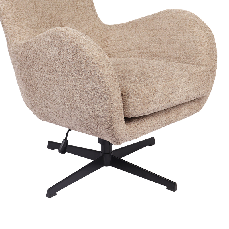 Swivel armchair Zefrina pakoworld beige fabric and base in black color 82x77x99cm