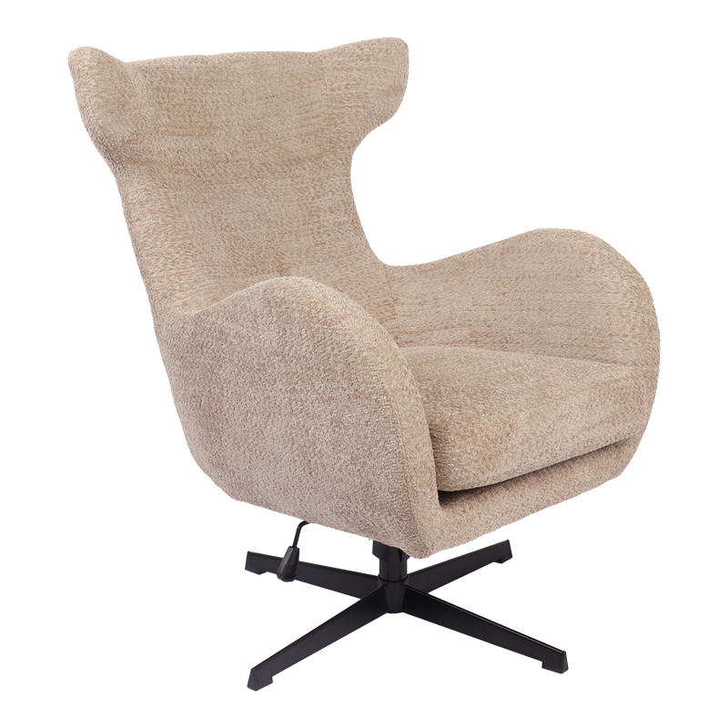 Swivel armchair Zefrina pakoworld beige fabric and base in black color 82x77x99cm