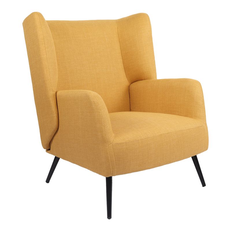 Armchair Mareta pakoworld yellow fabric and legs in black color 83x80x99cm