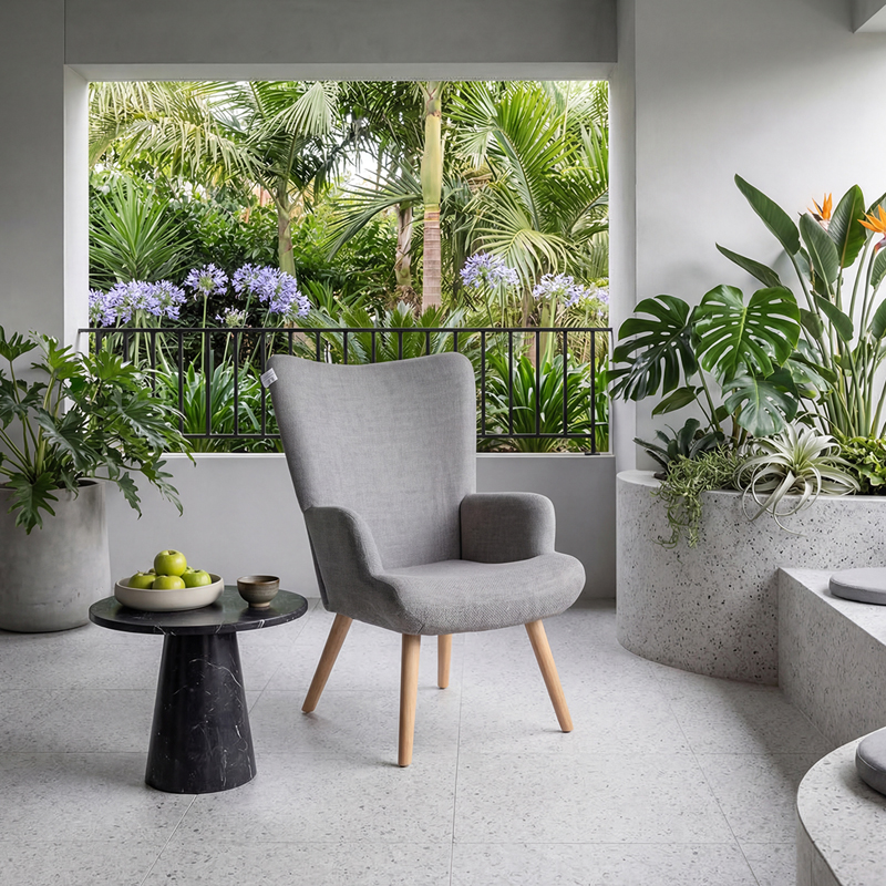 Armchair Gerlina pakoworld light grey fabric and legs in natural color 71x64x94cm