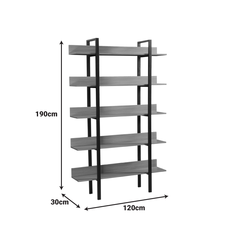 Bookcase Boderta pakoworld in sonoma-black color 120x30x190cm