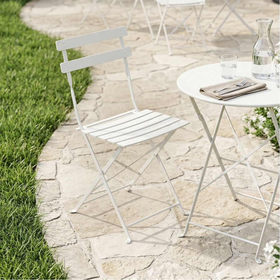 Bistro chair  pakoworld metal folding in white color 42x46x82cm