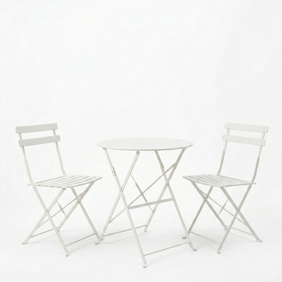 Bistro dining table pakoworld set of 3 pieces, metal, foldable, white color, Φ60x71cm