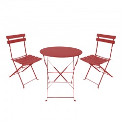 Τραπεζαρία Bistro pakoworld σετ 3τεμ μεταλλική αναδιπλούμενη σε terracotta απόχρωση Φ60x71εκ